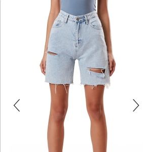 LACY DENIM SHORTS - BLUE